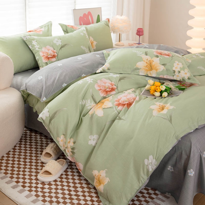 91家纺网 家纺一手货源 找家纺 贝兰仙奴 2025春夏新款全棉纯棉12868印花四件套 圣洁绿