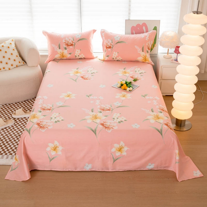 91家纺网 家纺一手货源 找家纺 贝兰仙奴 2025春夏新款全棉纯棉12868印花单床单 床单单件 圣洁粉