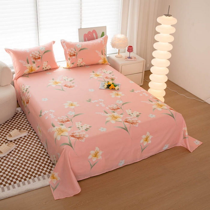 91家纺网 家纺一手货源 找家纺 贝兰仙奴 2025春夏新款全棉纯棉12868印花单床单 床单单件 圣洁粉