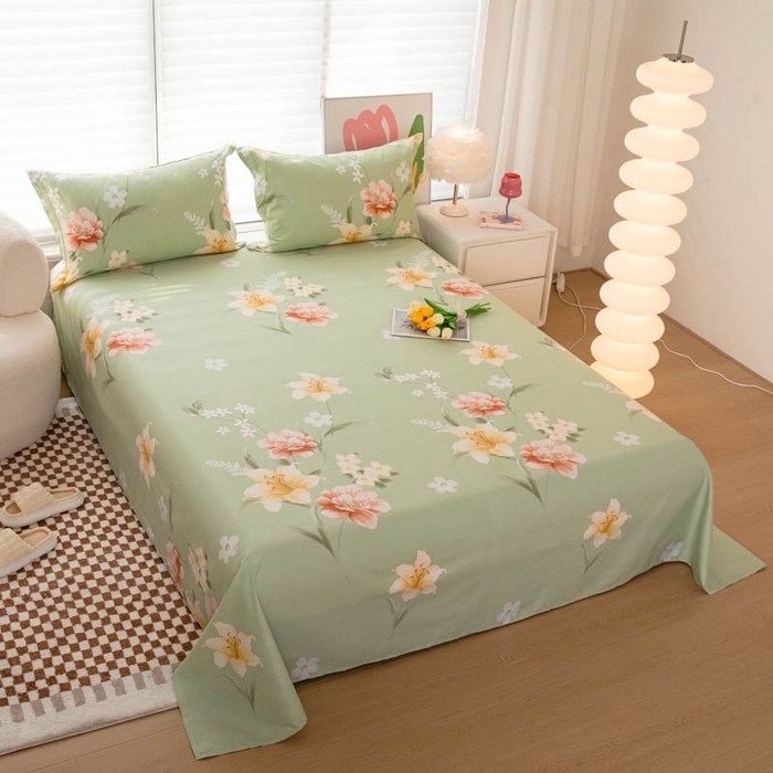 91家纺网 家纺一手货源 找家纺 贝兰仙奴 2025春夏新款全棉纯棉12868印花单床单 床单单件 圣洁绿