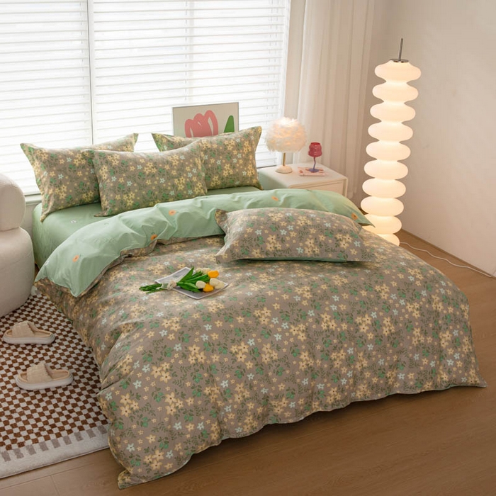 91家纺网 家纺一手货源 找家纺 贝兰仙奴 2025春夏新款全棉纯棉12868印花四件套 月晚花庭绿