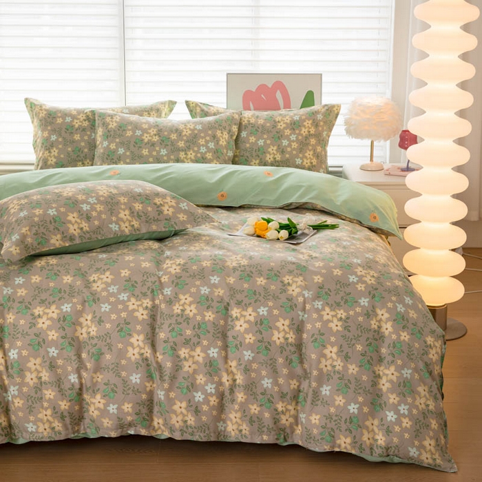 91家纺网 家纺一手货源 找家纺 贝兰仙奴 2025春夏新款全棉纯棉12868印花四件套 月晚花庭绿