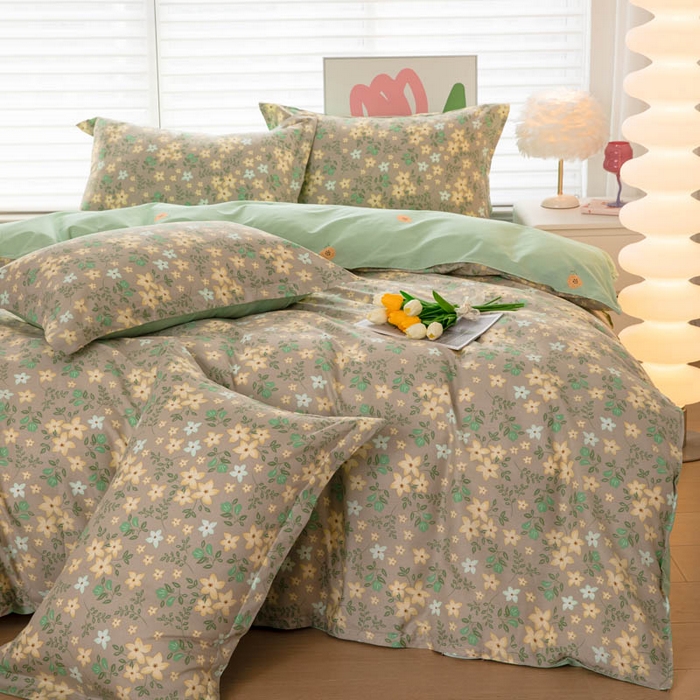 91家纺网 家纺一手货源 找家纺 贝兰仙奴 2025春夏新款全棉纯棉12868印花四件套 月晚花庭绿