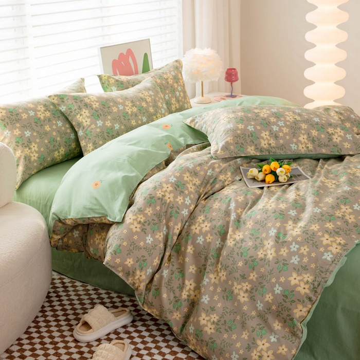 91家纺网 家纺一手货源 找家纺 贝兰仙奴 2025春夏新款全棉纯棉12868印花四件套 月晚花庭绿