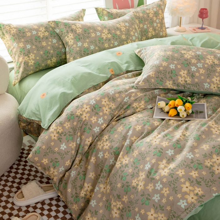 91家纺网 家纺一手货源 找家纺 贝兰仙奴 2025春夏新款全棉纯棉12868印花四件套 月晚花庭绿