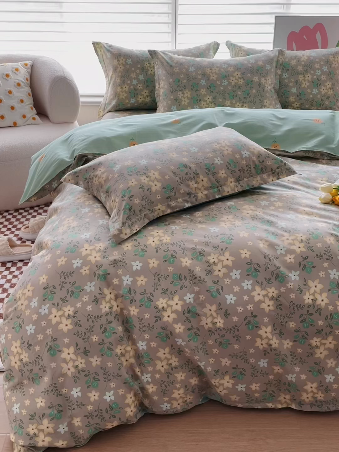 91家纺网 家纺一手货源 找家纺 贝兰仙奴 2025春夏新款全棉纯棉12868印花四件套 月晚花庭绿