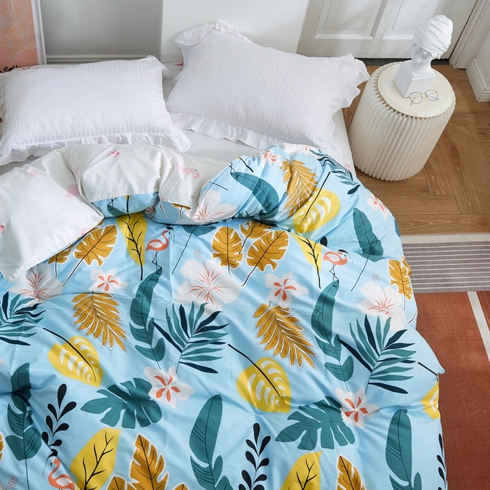 91家纺网 家纺一手货源 找家纺 贝兰仙奴 2025春夏新款全棉纯棉12868印花四件套 叶语浪漫兰