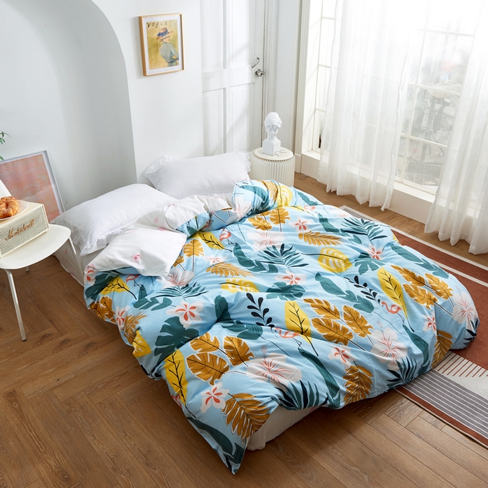 91家纺网 家纺一手货源 找家纺 贝兰仙奴 2025春夏新款全棉纯棉12868印花四件套 叶语浪漫兰