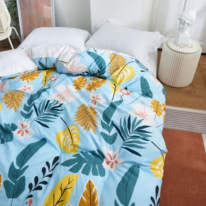 91家纺网 家纺一手货源 找家纺 贝兰仙奴 2025春夏新款全棉纯棉12868印花四件套 叶语浪漫兰