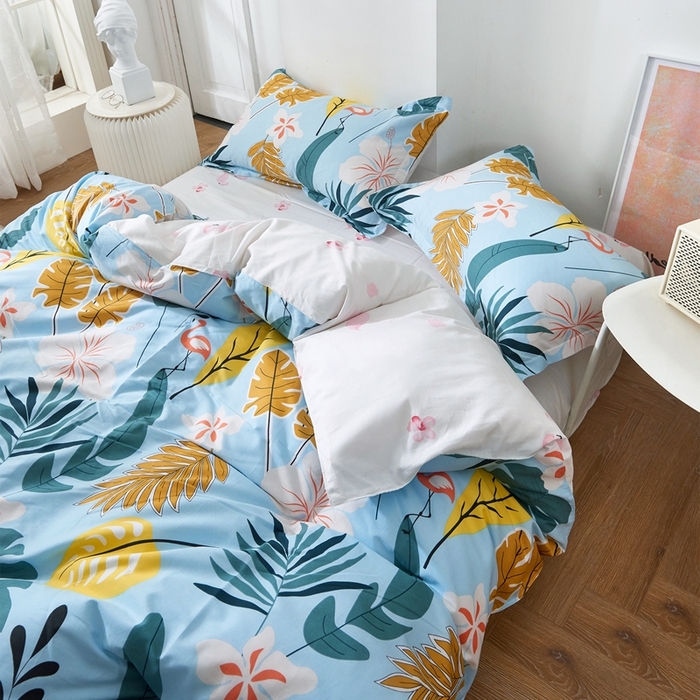 91家纺网 家纺一手货源 找家纺 贝兰仙奴 2025春夏新款全棉纯棉12868印花四件套 叶语浪漫兰