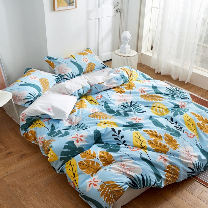 91家纺网 家纺一手货源 找家纺 贝兰仙奴 2025春夏新款全棉纯棉12868印花四件套 叶语浪漫兰