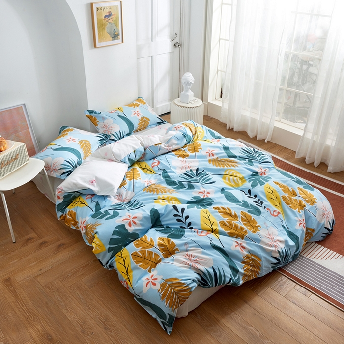 91家纺网 家纺一手货源 找家纺 贝兰仙奴 2025春夏新款全棉纯棉12868印花四件套 叶语浪漫兰