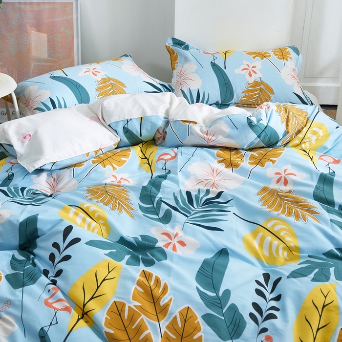 91家纺网 家纺一手货源 找家纺 贝兰仙奴 2025春夏新款全棉纯棉12868印花四件套 叶语浪漫兰