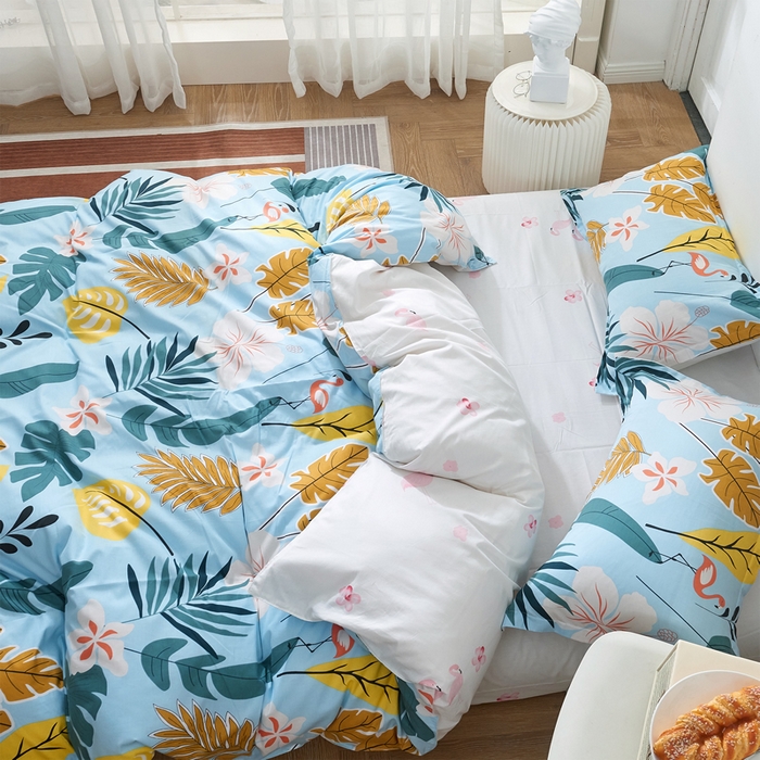 91家纺网 家纺一手货源 找家纺 贝兰仙奴 2025春夏新款全棉纯棉12868印花四件套 叶语浪漫兰