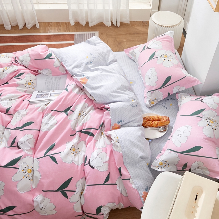 91家纺网 家纺一手货源 找家纺 贝兰仙奴 2025春夏新款全棉纯棉12868印花四件套 绽放花颜