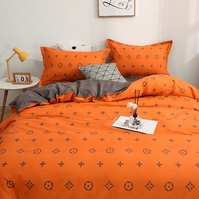 91家纺网 家纺一手货源 找家纺 贝兰仙奴 2025春夏新款全棉纯棉12868印花四件套 潮流桔