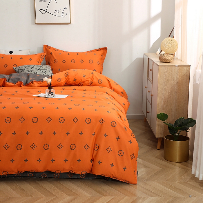 91家纺网 家纺一手货源 找家纺 贝兰仙奴 2025春夏新款全棉纯棉12868印花四件套 潮流桔