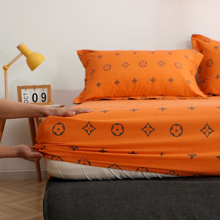 91家纺网 家纺一手货源 找家纺 贝兰仙奴 2025春夏新款全棉纯棉12868印花四件套 潮流桔