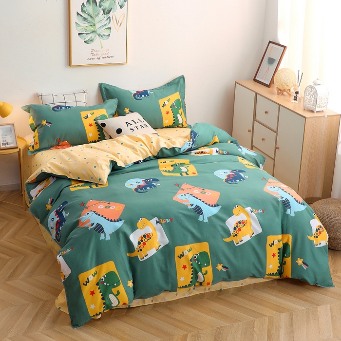 91家纺网 家纺一手货源 找家纺 贝兰仙奴 2025春夏新款全棉纯棉12868印花四件套 恐龙家族