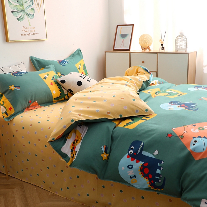 91家纺网 家纺一手货源 找家纺 贝兰仙奴 2025春夏新款全棉纯棉12868印花四件套 恐龙家族