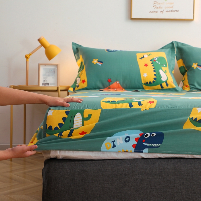 91家纺网 家纺一手货源 找家纺 贝兰仙奴 2025春夏新款全棉纯棉12868印花四件套 恐龙家族