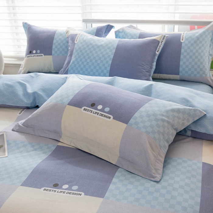 91家纺网 家纺一手货源 找家纺 贝兰仙奴 2025春夏新款全棉纯棉12868印花四件套 棋盘格蓝