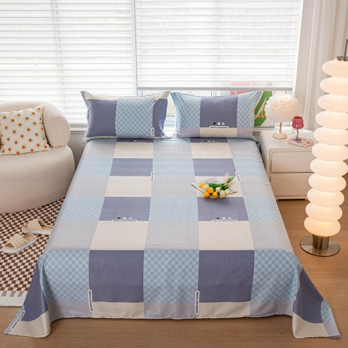 91家纺网 家纺一手货源 找家纺 贝兰仙奴 2025春夏新款全棉纯棉12868印花四件套 棋盘格蓝