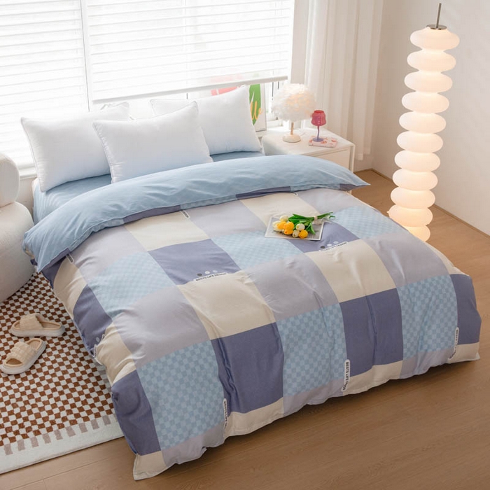 91家纺网 家纺一手货源 找家纺 贝兰仙奴 2025春夏新款全棉纯棉12868印花四件套 棋盘格蓝