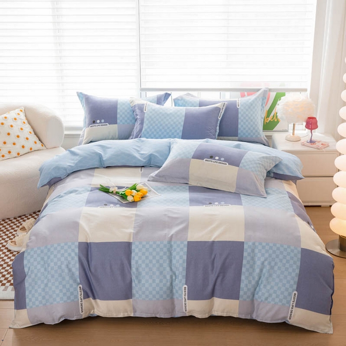 贝兰仙奴 2025春夏新款全棉纯棉12868印花四件套 棋盘格蓝