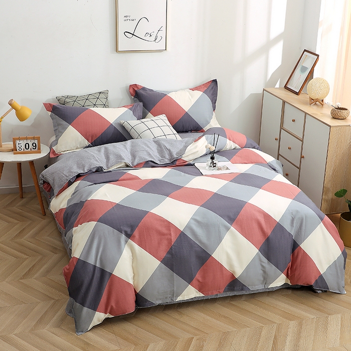 91家纺网 家纺一手货源 找家纺 贝兰仙奴 2025春夏新款全棉纯棉12868印花四件套 梦想时光红