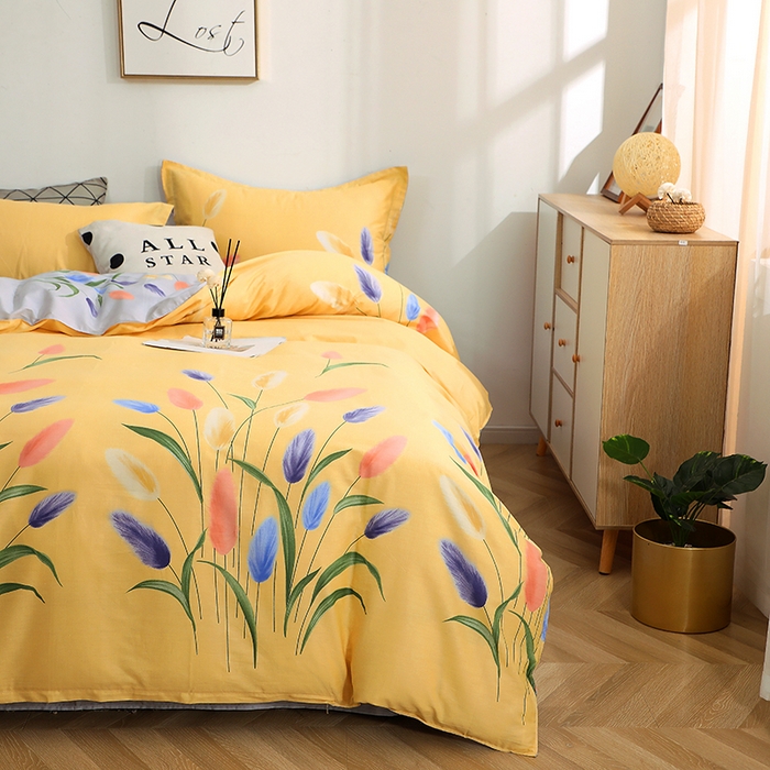 91家纺网 家纺一手货源 找家纺 贝兰仙奴 2025春夏新款全棉纯棉12868印花四件套 香氛密语黄