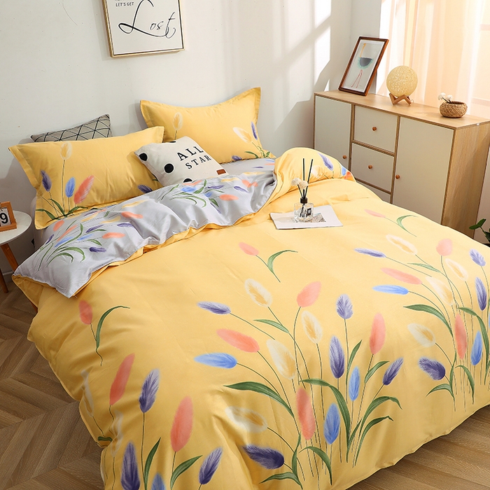 91家纺网 家纺一手货源 找家纺 贝兰仙奴 2025春夏新款全棉纯棉12868印花四件套 香氛密语黄