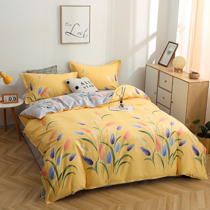 91家纺网 家纺一手货源 找家纺 贝兰仙奴 2025春夏新款全棉纯棉12868印花四件套 香氛密语黄