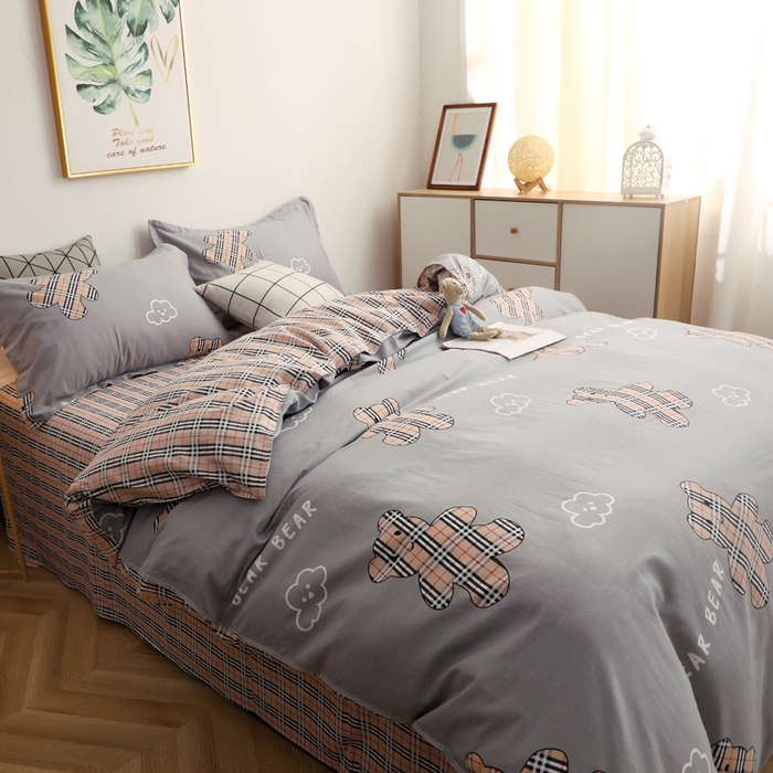 91家纺网 家纺一手货源 找家纺 贝兰仙奴 2025春夏新款全棉纯棉12868印花四件套 小熊宝莉灰