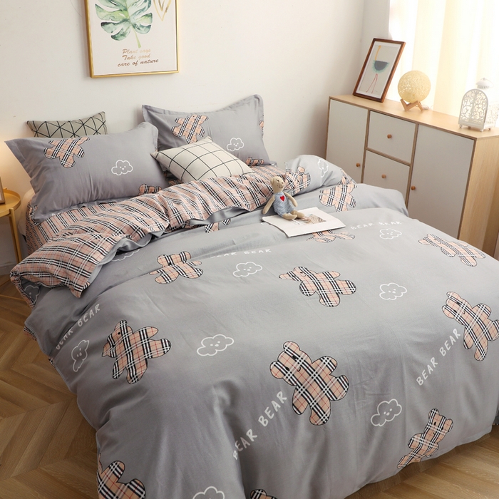 91家纺网 家纺一手货源 找家纺 贝兰仙奴 2025春夏新款全棉纯棉12868印花四件套 小熊宝莉灰