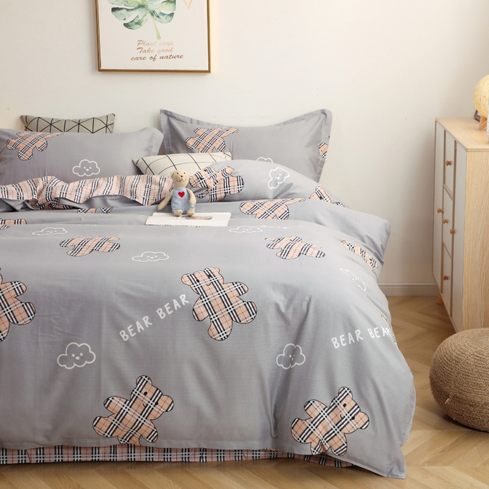 91家纺网 家纺一手货源 找家纺 贝兰仙奴 2025春夏新款全棉纯棉12868印花四件套 小熊宝莉灰