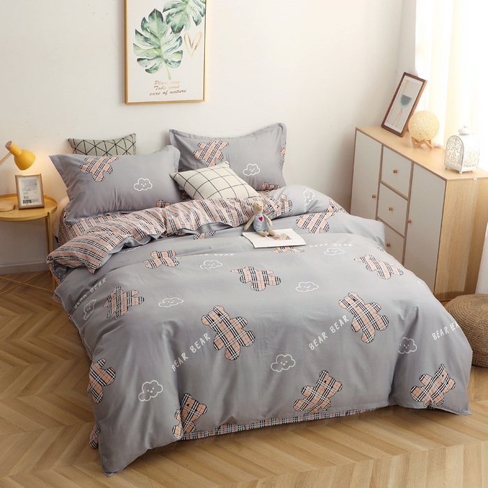 91家纺网 家纺一手货源 找家纺 贝兰仙奴 2025春夏新款全棉纯棉12868印花四件套 小熊宝莉灰