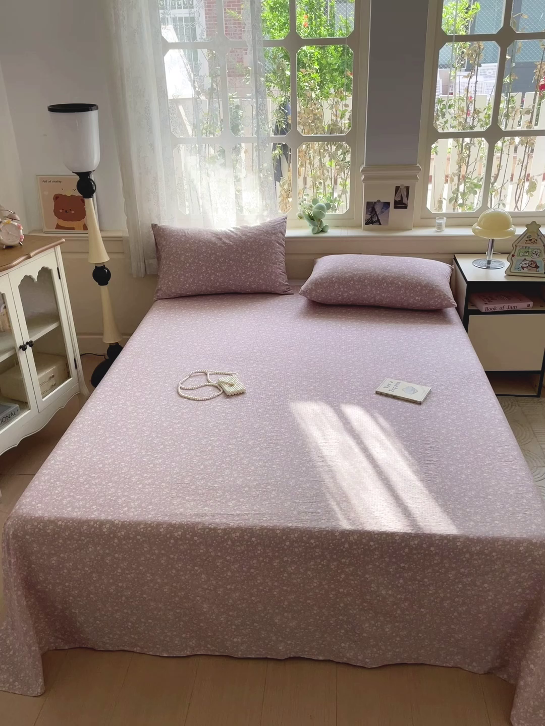 91家纺网 家纺一手货源 找家纺 优选 2025新款母婴级ins小清新双层纱印花床单枕套三件套 晨幕花间