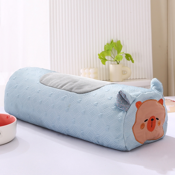 91家纺网 家纺一手货源 找家纺 蔻眠 呆萌猪-夏季凉感丝荞麦护颈枕头成人凉豆豆枕芯 呆萌猪-蓝色 25x55cm 甜荞壳