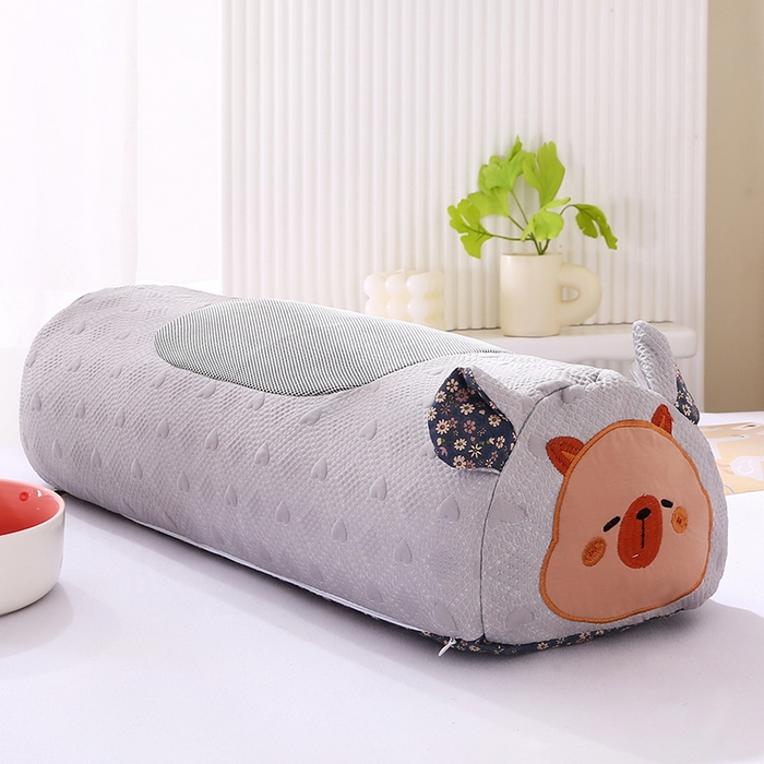 91家纺网 家纺一手货源 找家纺 蔻眠 呆萌猪-夏季凉感丝荞麦护颈枕头成人凉豆豆枕芯 呆萌猪-灰色 25x55cm 甜荞壳