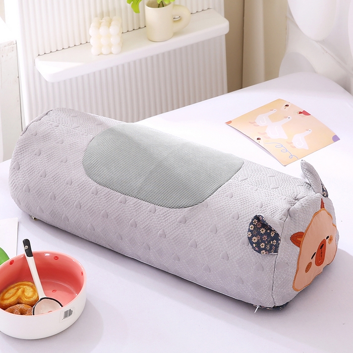 蔻眠 呆萌猪-夏季凉感丝荞麦护颈枕头成人凉豆豆枕芯 呆萌猪-灰色 25x55cm 甜荞壳