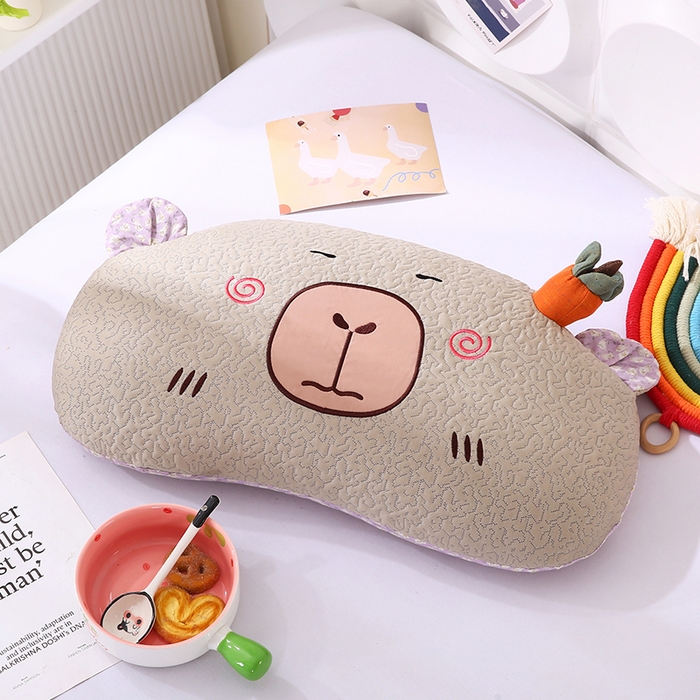 蔻眠 卡皮巴拉-夏季凉感丝荞麦护颈枕头成人凉豆豆枕芯 卡皮巴拉-驼色 30x55cm 甜荞壳