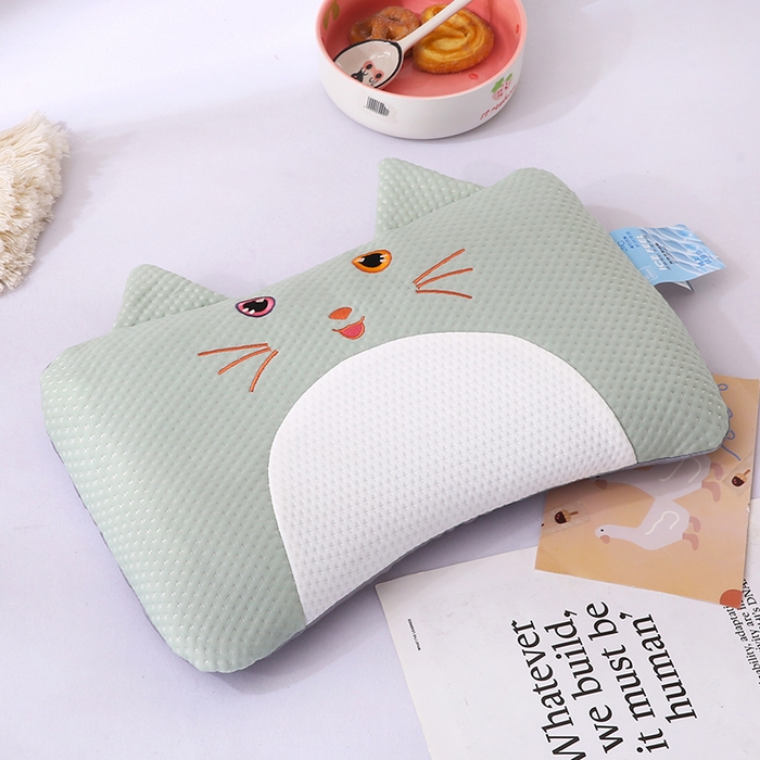 91家纺网 家纺一手货源 找家纺 蔻眠 小猫咪-夏季凉感丝卡通荞麦枕头儿童学生防出汗枕芯 小猫咪-绿色 24x45cm