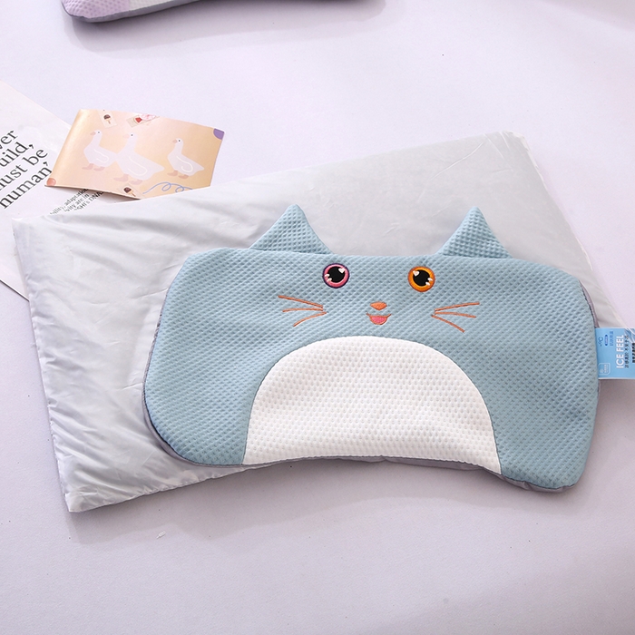 91家纺网 家纺一手货源 找家纺 蔻眠 小猫咪-夏季凉感丝卡通荞麦枕头儿童学生防出汗枕芯 小猫咪-蓝色 24x45cm