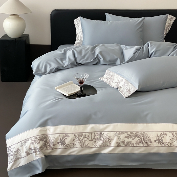 91家纺网 家纺一手货源 找家纺 云栖2025全棉纯棉长绒棉绣花四件套-浮生若梦 浮生若梦-蓝