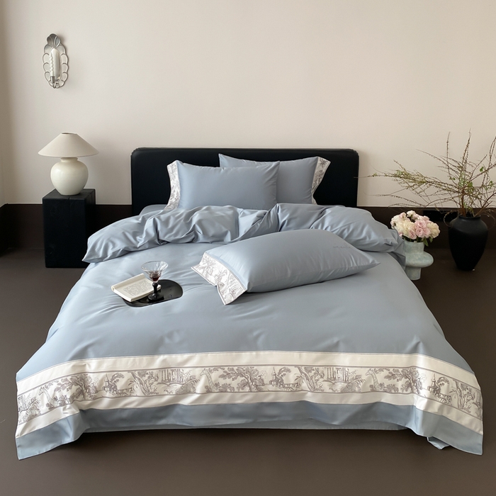 91家纺网 家纺一手货源 找家纺 云栖2025全棉纯棉长绒棉绣花四件套-浮生若梦 浮生若梦-蓝