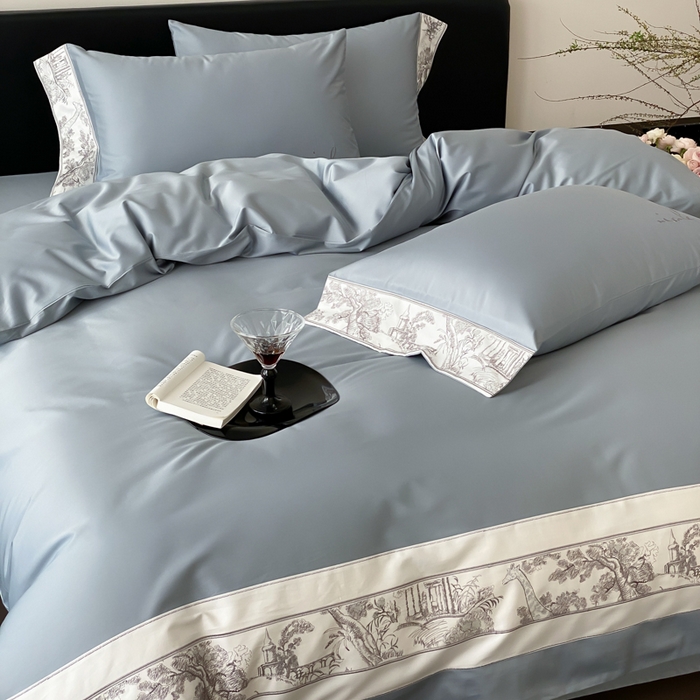 91家纺网 家纺一手货源 找家纺 云栖2025全棉纯棉长绒棉绣花四件套-浮生若梦 浮生若梦-蓝