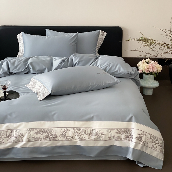 91家纺网 家纺一手货源 找家纺 云栖2025全棉纯棉长绒棉绣花四件套-浮生若梦 浮生若梦-蓝