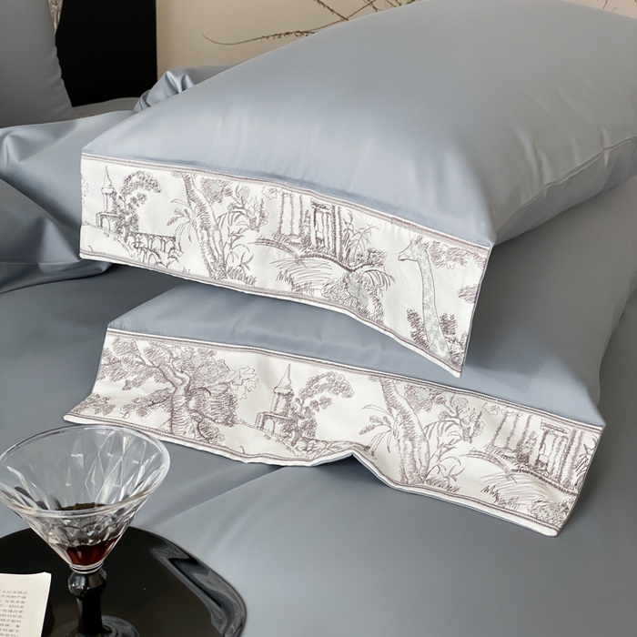 91家纺网 家纺一手货源 找家纺 云栖2025全棉纯棉长绒棉绣花四件套-浮生若梦 浮生若梦-蓝