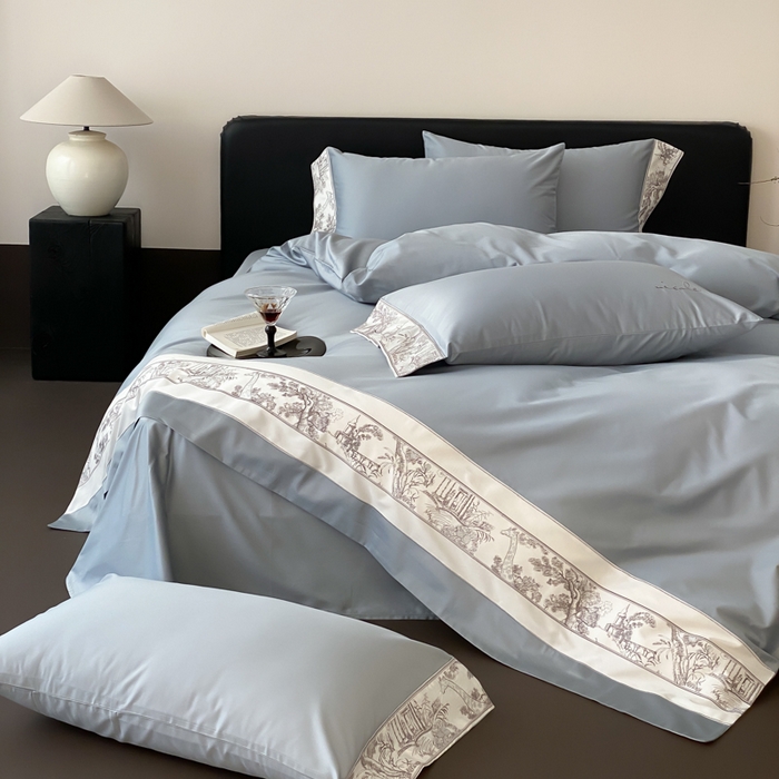 91家纺网 家纺一手货源 找家纺 云栖2025全棉纯棉长绒棉绣花四件套-浮生若梦 浮生若梦-蓝